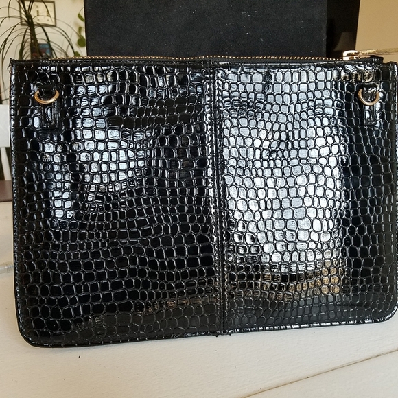 Topshop faux croc black clutch bag with chain - Picture 2 of 8